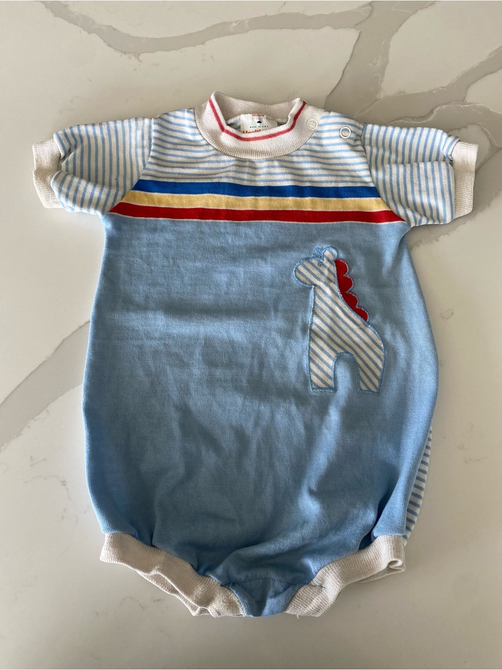 Vtg Health-tex Striped giraffe Applique Cotton bubble romper made in USA 24M
